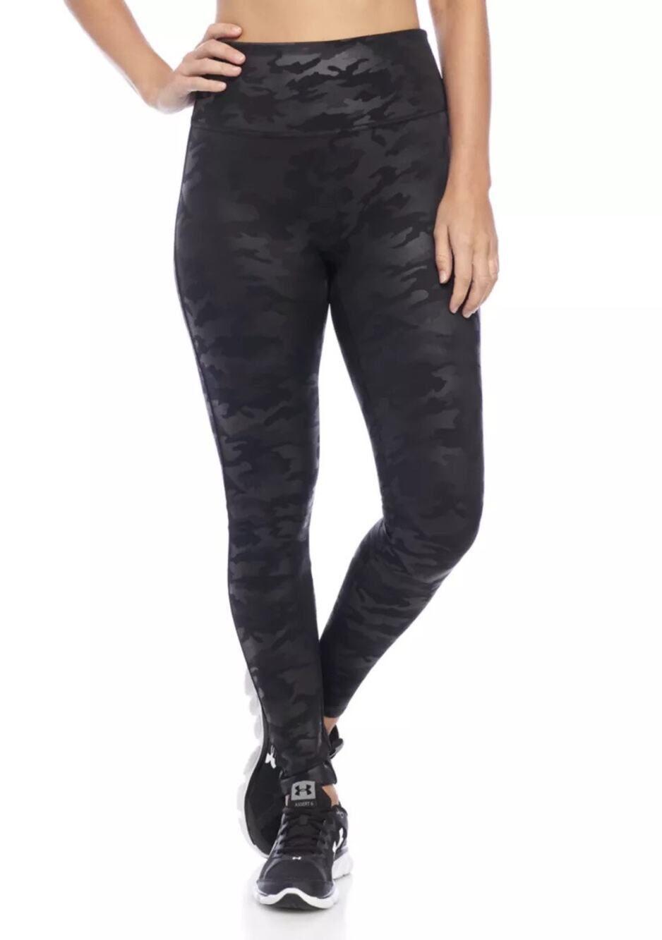 Spanx Matte Black Camo Faux Leather High Waist Slimming Leggings Size Small